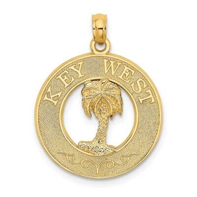 Key West On Round Frame with Palm Tree Charm 14k Gold K7606, MPN: K7606, 637218142798