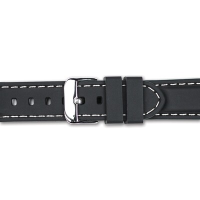 20mm Black Silicone with White Stitch Watch Band  BA404-20, MPN: BA404-20,