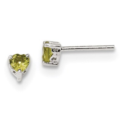 4mm Heart Peridot Post Earrings Sterling Silver QBE27AUG, MPN: QBE27AUG, 191101048685