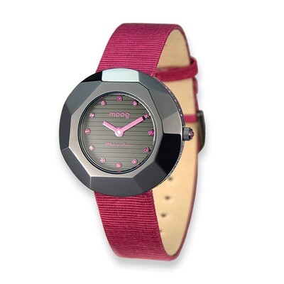 Moog Facet Black-plated Black Dial Purple Satin Strap Watch - Fashionista, MPN: XWA4153,