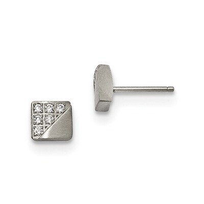 CZ Square Post Earrings Stainless Steel Brushed SRE990 by Chisel, MPN: SRE990, 191101009747