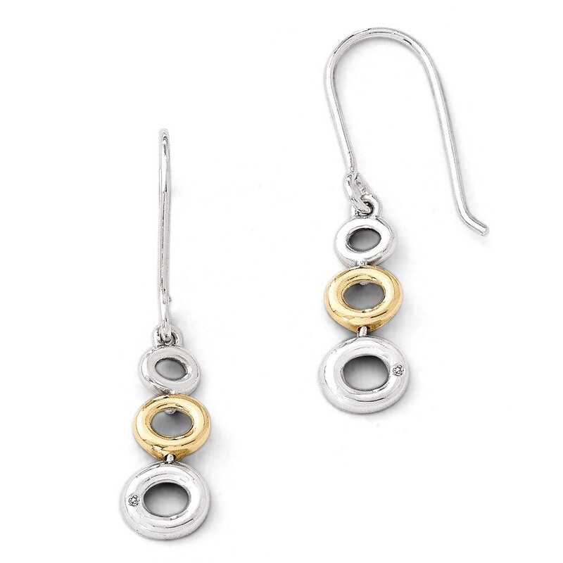 Gold-plated and Diamond Shepherd Hook Earrings Sterling Silver QW382