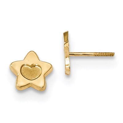 Madi K Satin and Polished Heart in Star Post Earrings 14k Gold GK918, MPN: GK918, 883957867991