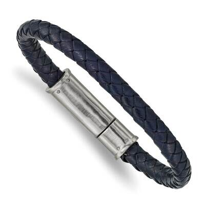 Braided Blue Leather 8.25 Inch Bracelet Stainless Steel Brushed SRB2406-8.25, MPN: SRB2406-8.25, 19…