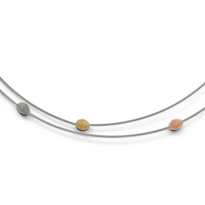 Yellow &amp; Rose-tone Mesh with 1 Inch Extender. Necklace Sterling Silver QLF628-16.5