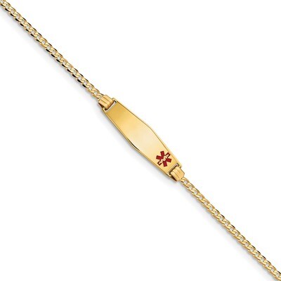 7 Inch Medical Soft Diamond Shape Red Enamel Curb Link ID Bracelet 14k Gold XM551FC-7, MPN: XM551FC…