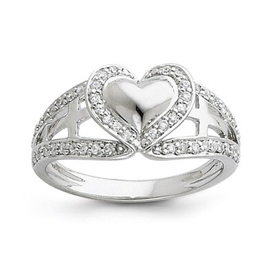 Polished Pure Heart Ring Size 7 Sterling Silver CZ Diamond QSX258-7, MPN: QSX258-7, 883957717128