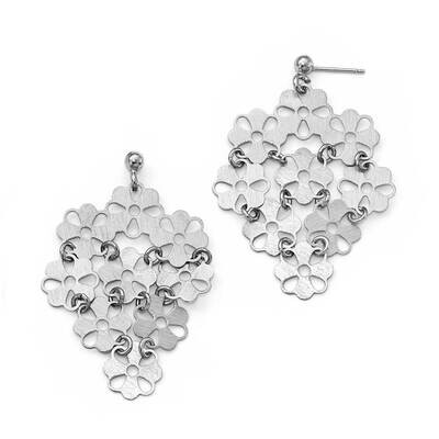 Brushed Flower Post Dangle Earrings Sterling Silver QLE1035, MPN: QLE1035,