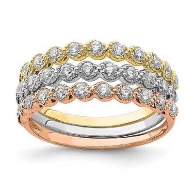 Tri-color Set of Three Stackable CZ Diamond Rings 10k Gold 10C1384, MPN: 10C1384, 886774013398