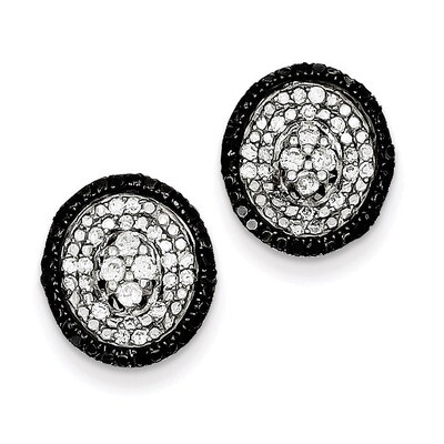 Sterling Silver White &amp; Black Cluster Diamond Post Earrings QE10880