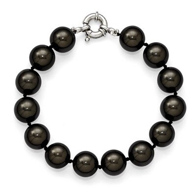 12-13Mm Black Shell Bead Hand Knotted Bracelet Sterling Silver QMJB12B-7.5, MPN: QMJB12B-7.5, 88677…