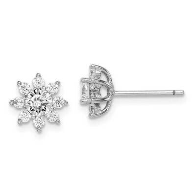 Polished CZ Diamond Flower Post Earrings Sterling Silver Rhodium-plated QE15171, MPN: QE15171, 8867…