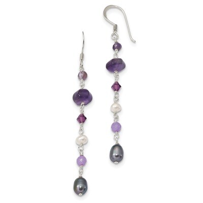 Freshwater Pearls Grey &amp; White Amy Lavender Jade Shep. Hook Earrings Sterling Silver QE13126, MPN: …