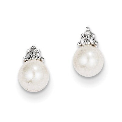 Diamond and 5-6mm Round Cultured Pearl Post Earrings 14k Gold XE2492AA, MPN: XE2492AA, 883957858425