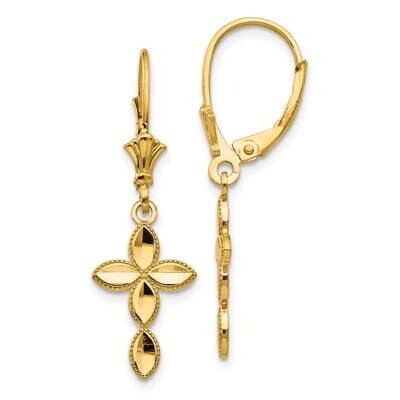Cross Leverback Earrings 14k Gold Diamond-cut TF1770, MPN: TF1770, 637218175710