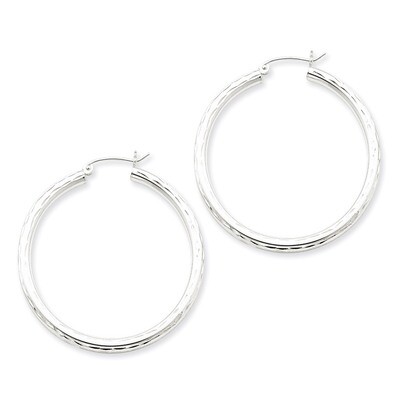 3.00mm Diamond-cut Hoop Earrings Sterling Silver Rhodium-plated QE3539, MPN: QE3539, 883957927237