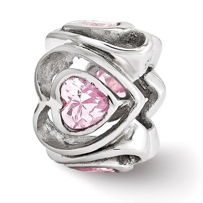 Pink Synthetic Diamond Heart Bead - Sterling Silver QRS3326, MPN: QRS3326, 886774963990