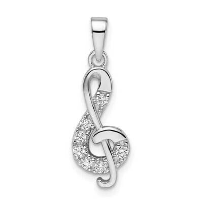 CZ Diamond Treble Clef Pendant Sterling Silver Rhodium-Plated QP5520, MPN: QP5520,