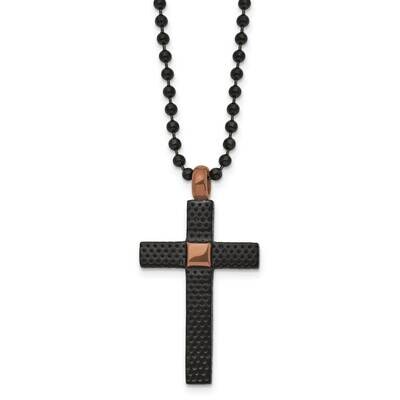 Textured Black/Brown Ip Cross 24 Inch Necklace Stainless Steel Polished SRN2946-24 by Chisel, MPN: …