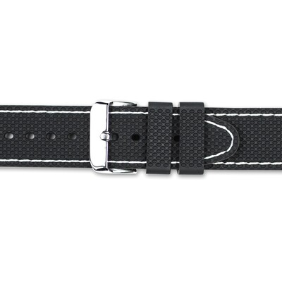 18mm Black with White Stitch Silicone Silver-tone Buckle Watch Band  BAW409-18, MPN: BAW409-18,
