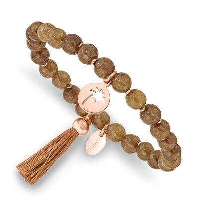 Rose Ip Palmtree with Tassel Brown Jade Bracelet Stainless Steel Polished SRB2351, MPN: SRB2351, 19…