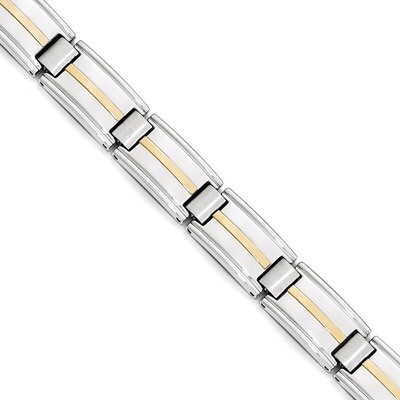 Polished &amp; Brushed with 14k Gold Link Bracelet - Stainless Steel SRB1721-8.75 by Chisel, MPN: SRB17…