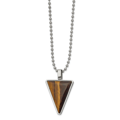Tiger&#39;s Eye Triangle 24 Inch Necklace Stainless Steel Polished SRN2633-24 by Chisel, MPN: SRN2633-2…