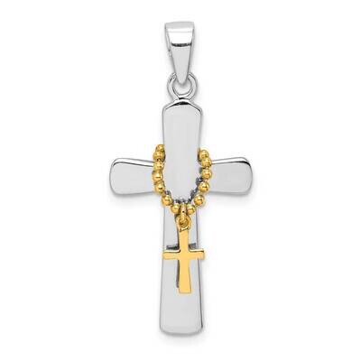 Polished Gold Tone Double Cross Pendant Sterling Silver Rhodium-plated QC9368, MPN: QC9368, 8867741…