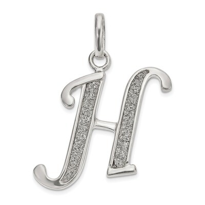 Sterling Silver PolishedGlitter Enamel Letter H Pendant Sterling Silver Polished QC9181H, MPN: QC91…