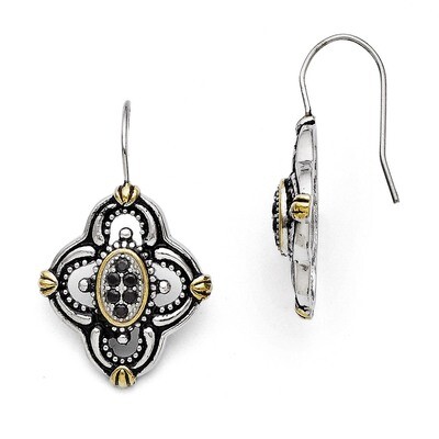 Blue Glass Yellow IP-plated Accent Antiqued Earrings - Stainless Steel SRE718 by Chisel, MPN: SRE71…