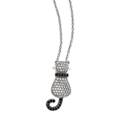 Cat Necklace Sterling Silver &amp; Cubic Zirconia Polished QMP1148-18, MPN: QMP1148-18, 886774578118