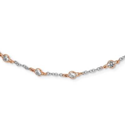 Rose Gold-Plated Fancy CZ Diamond Station 36 Inch Necklace Sterling Silver QCM953-36, MPN: QCM953-3…