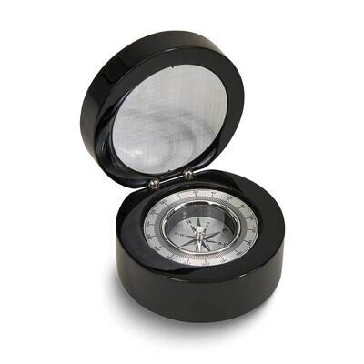 Black Wood Round Box With Compass and Engravable Plate GM24029, MPN: GM24029, 47105692556