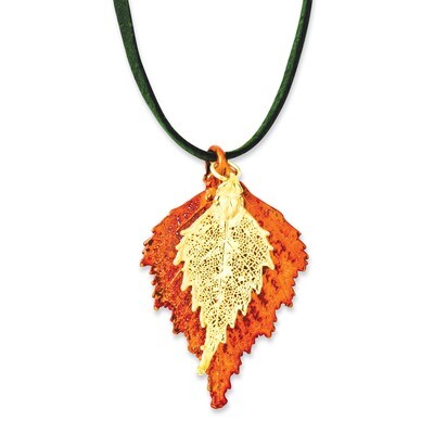 Birch Leaf Necklace Iridescent Copper 24k Gold Dipped Double BF1943-20, MPN: BF1943-20, 810391017743