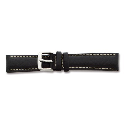 26mm Black Leather White Stitch Watch Band 7.5 Inch Silver-tone Buckle BA99-26, MPN: BA99-26, 60226…