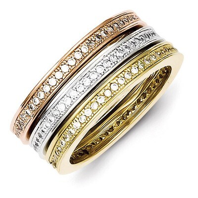 Micro Pave Vermeil Polished Trio Stackable Ring Sterling Silver QR4292, MPN: QR4292, 883957029757