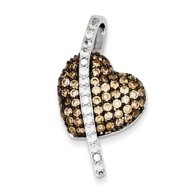 Black Rhodium, Clear, Champagne Heart Pendant Sterling Silver Diamond QP2762, MPN: QP2762, 19110153…