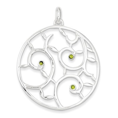 Sterling Silver Green Diamond Fancy Round Pendant QP1910