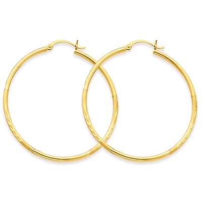 Satin &amp; Diamond-cut 2mm Round Tube Hoop Earrings 14k Gold TC214, MPN: TC214, 883957288918