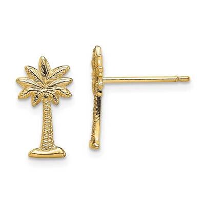Mini Palmetto Palm Tree Post Earrings 2-D Textured (2of2 14k Gold TE823, MPN: TE823, 637218059850