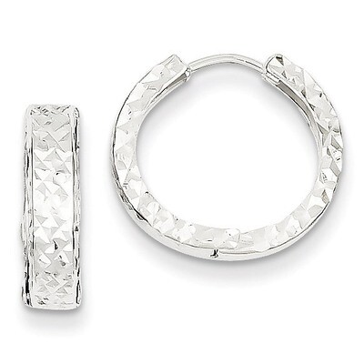 Diamond-cut Hinged Hoop Earrings 14k White Gold Y7927, MPN: Y7927, 869887148386
