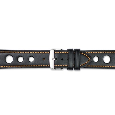 22mm Black Grand Prix Leather Orang Stitch Silver-tone Buckle Watch Band  BAW371-22, MPN: BAW371-22,