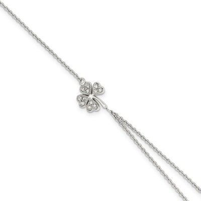 CZ Four Leaf Clover Attached Ring/Bracelet Sterling Silver Polished QG3629-7, MPN: QG3629-7, 886774…