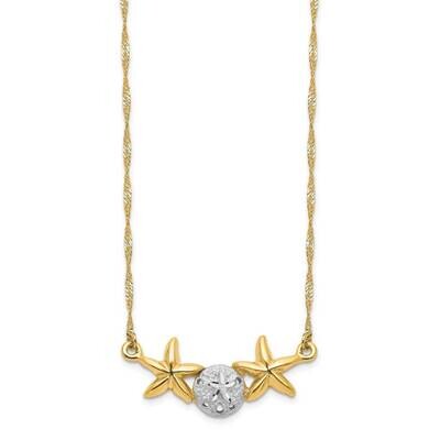 Brushed &amp; Polished Sand Dollar Starfish Necklace 14k Gold &amp; White Rhodium SF2669-18, MPN: SF2669-18…