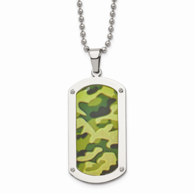 Camouflage Dog Tag Necklace Stainless Steel Polished SRN1652-24 by Chisel, MPN: SRN1652-24, 8867743…