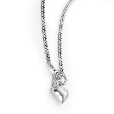 14 inch Puffed Heart Necklace with Pink Gift Pouch Sterling Silver GM18010, MPN: GM18010,