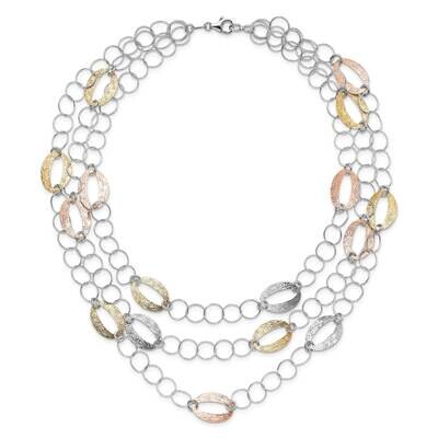 Sterling Silver Rose &amp; Gold-tone 3-Strand Fancy Link Necklace QPRF319-18