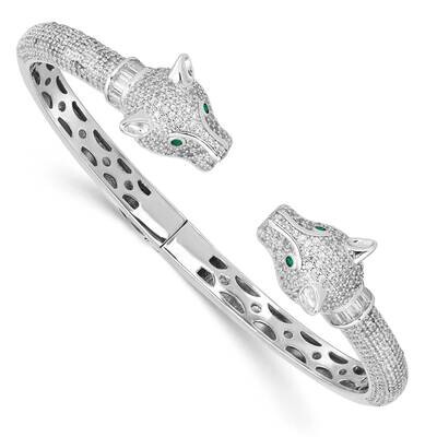 CZ Diamond Lioness Hinged Cuff Bangle Sterling Silver Rhodium-Plated Polished QB1445, MPN: QB1445, …