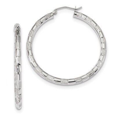 Polished Satin &amp; Diamond -cut Hoop Earrings 14k white Gold TF1014W, MPN: TF1014W, 191101058486