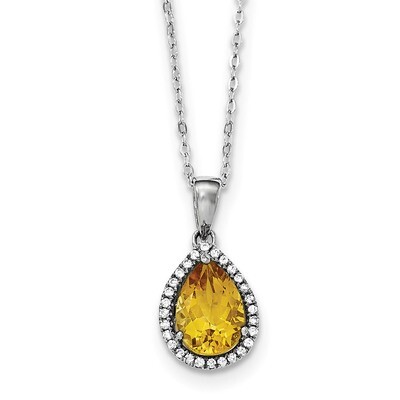 Citrine &amp; CZ Diamond Necklace 18 Inch Sterling Silver Rhodium Polished QG4069NOV-18, MPN: QG4069NOV…